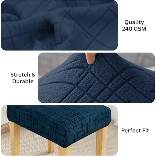 Image of Lukzer Elastic Dining Chair Cover - 1PC Pastel Marine Blue Tangled Lines | Textured High Stretch Jacquard Seat Cover | Removable Washable Short Dining Chair Cover Protector Seat Slipcover | CC-124-01