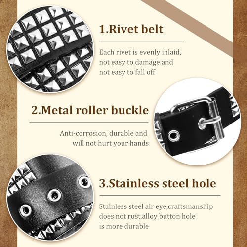 2 Pcs Black Studded PU Leather Y2K Star Belt Gothic Punk Rock Belt with Metal Pyramid Grommets for Women & Men4