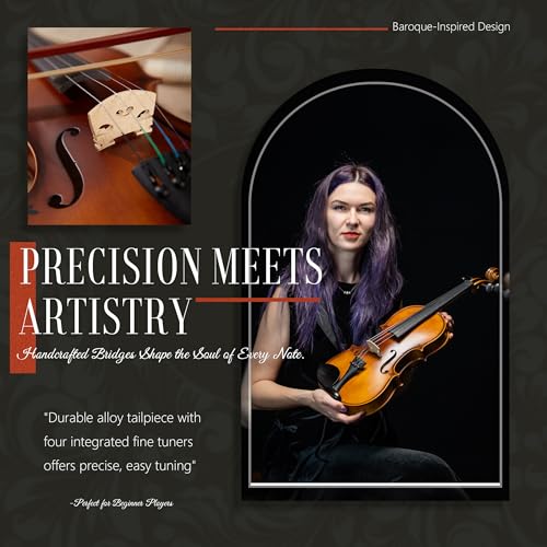 Image of AKLOT Handcrafted Full Size Violin: Solid Wood Matte Fiddle, Acoustic Beginner 4 /4 Violin Kit with Hard Case, Lesson Book, Bow, Shoulder Rest, Extra Strings, Tuner, Fretboard Stickers (VRT-AmiMS)
