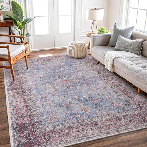 Vanmoos 4x6 Area Rug - Machine Washable, Non-Slip Soft Carpet for Living Room, Bedroom, Office, Dining Room - Durable Accent Rug for Farmhouse & High-Traffic Areas, Rustic Vibes/Rust