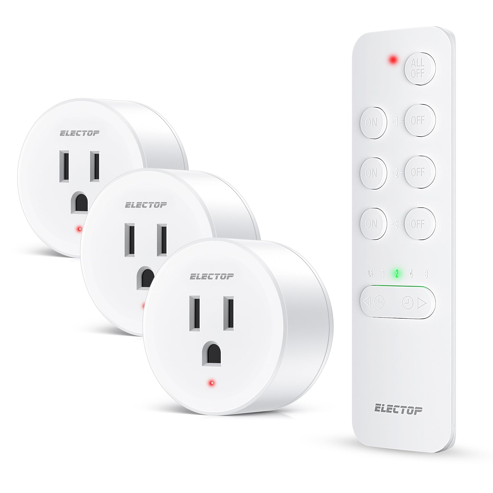 ELECTOP Remote Control Outlet, 15A/1500W Wireless Outlet Power Switch with Countdown Function, No Wire Long Range Electrical Switch Plug On/Off for