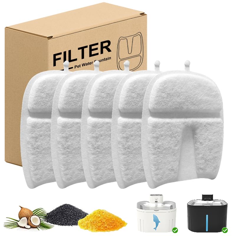 5+5 Filter & Sponges for Senyoson 101oz/3L Wireless Cat Water Fountain, Quadruple Filtration Cat Fountain Filter Replacement for Senyoson Replacement Filters