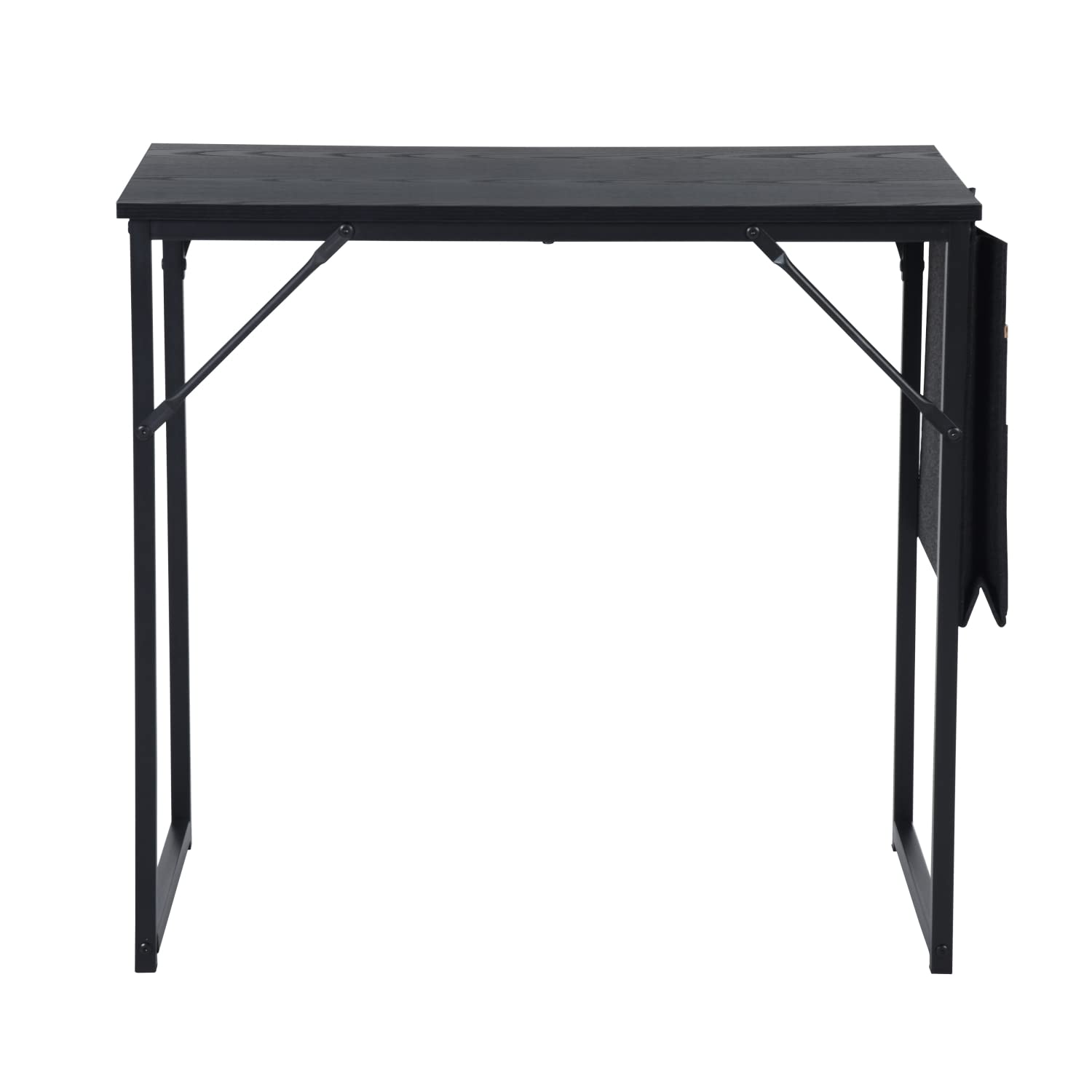 FurnitureR31.5 inch Small Study Writing Table with Storage Bag Space Saving for Home Office, Modern PC Metal Frame Computer Desk, Black
