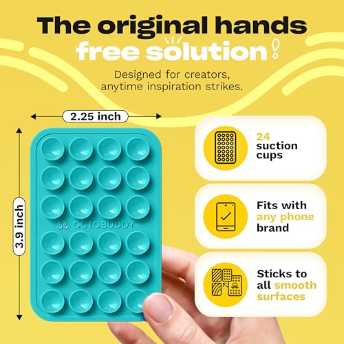 Image of OCTOBUDDY Classic - Silicone Suction Phone Case Adhesive Mount - Hands-Free, Strong Grip Holder for Selfies & Videos - iPhone & Android Compatible - 2.25″ x 3.25″, RED