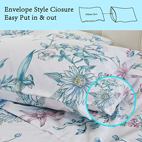Image of JSD Pink Blue Floral Printed Twin Sheet Set Extra Deep Pocket | 3 Piece Soft Botanical Microfiber Sheets, OEKO-TEX Certified, Easy Care
