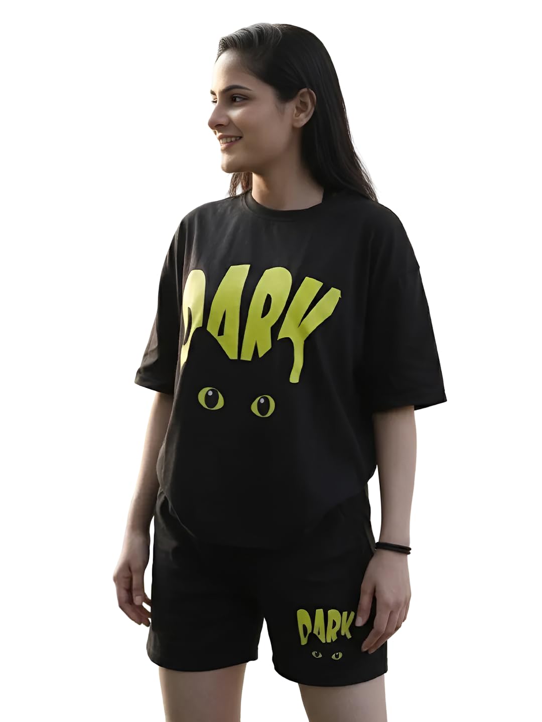 Cord Set for Women Cotton Blend Co-ord Set Stylish Graphic Printed Oversized T-Shirt Top Half Sleeves and Shorts Set Summer Coord Sets Casual Lounge Wear-image-6