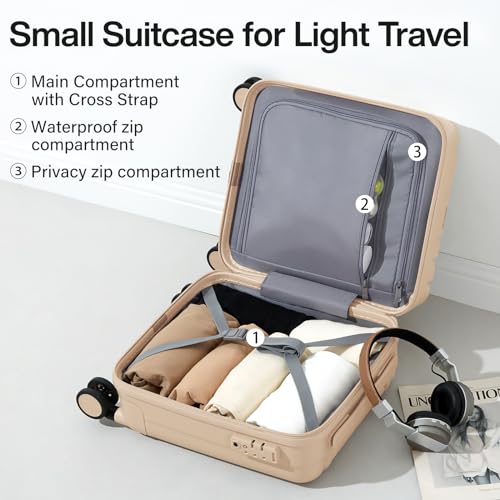 Image of Hanke 14 Inch Underseat Carry On Luggage with Wheels Hard Shell Suitcases Carry On Bag Lightweight Small Mini Suitcase Travel Luggage for Travel Christmas Gifts for Birthday（Cuba Sand）