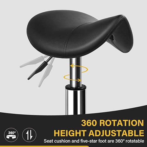 Miniatura 4 de Taburete rodante de alta resistencia con ruedas, taburete giratorio hidráulico ajustable, silla ergonómica de cuero grueso para cocina, dibujo,