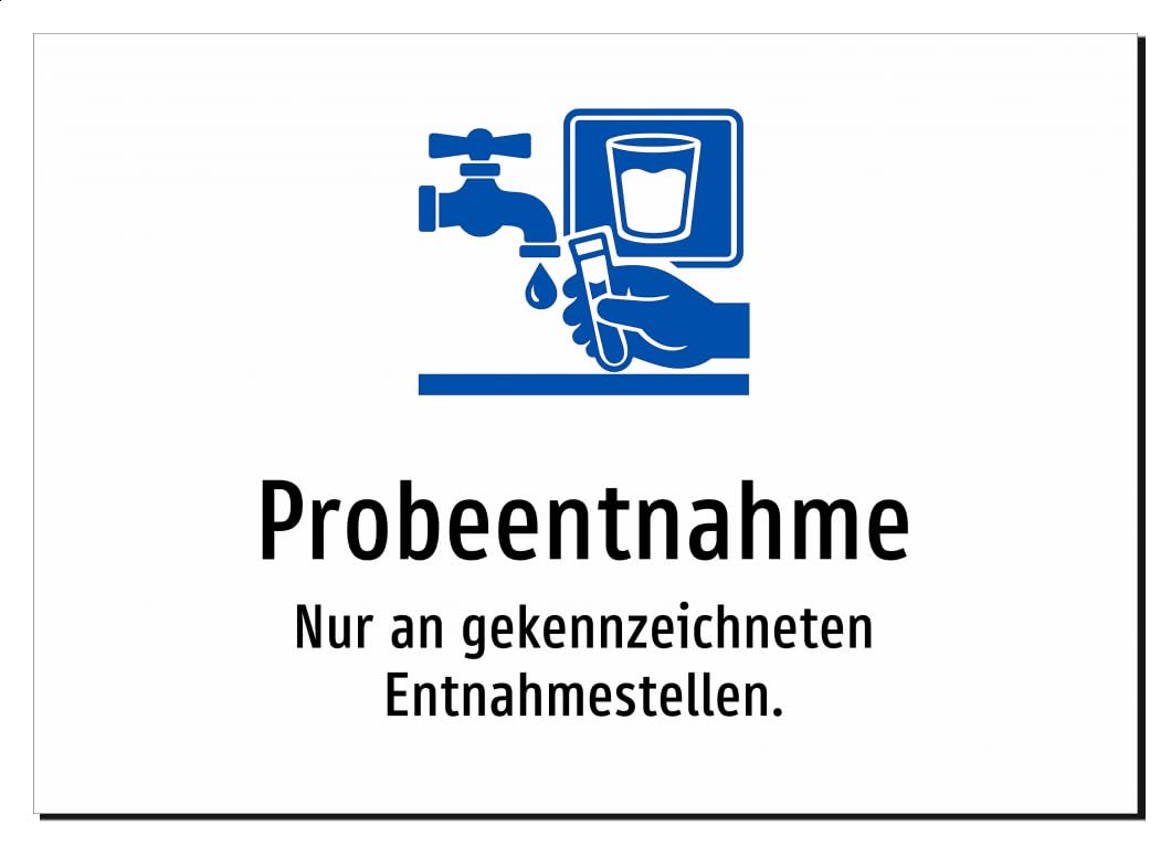 31167-DE-S-09 | Probeentnahme - Nur an gekennzeichneten Entnahmestellen | Aluminiumschild A2, 594 x 420mm | mit Symbolgrafik und Text