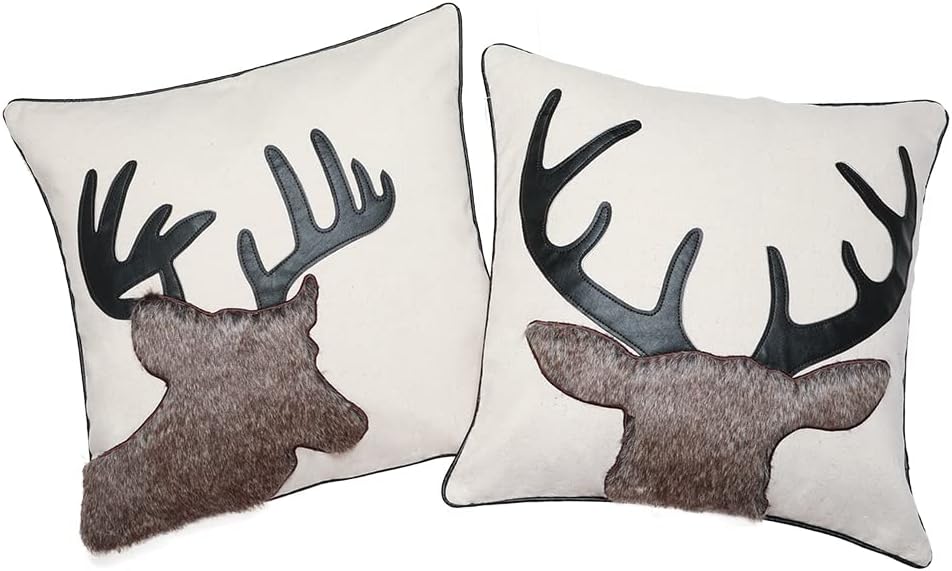 Deer Throw Pillow Covers Deer Throw Pillow Case for Bed, Sofa, 18x18 Inch (Pack of 2)