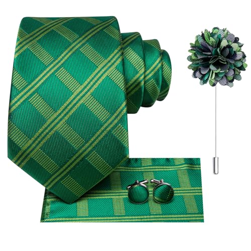 Image of Hi-Tie Mens Paisley Floral Striped Ties Set Silk Necktie and Lapel Pin for Men Pocket Square Cufflinks Set Business Wedding