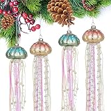 AvviKro 4 Pieces 13" Christmas Tree Hanging Ornaments Plastic Jellyfish Rhinestone Pearls Beaded Str