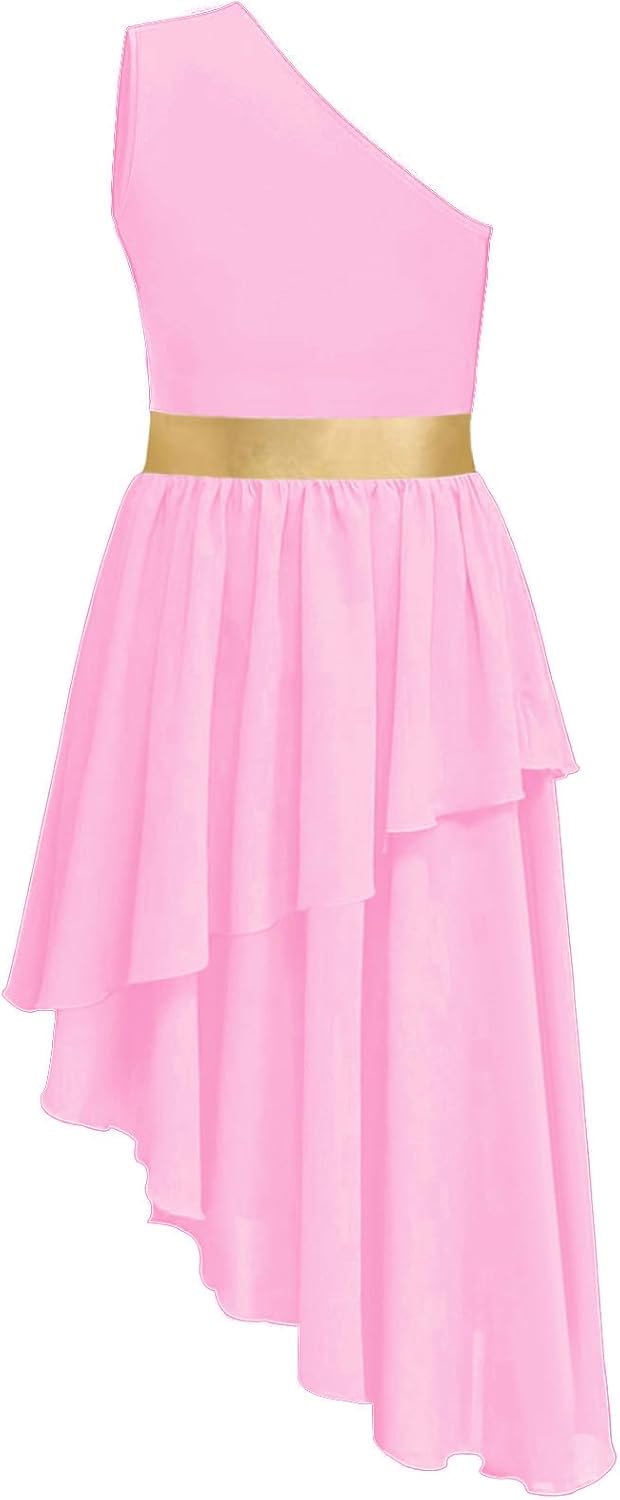 Women's Praise Dance Overlays and Tunics One Shoulder Sleeveless Asymmetric Hem Worship Lyrical Dance Dress - Image 3