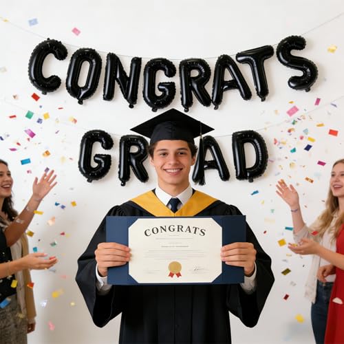 Image of Congrats Grad Balloon Banner, Graduation Party Decorations 2024, Black