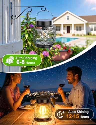 KOOPER Metal Solar Lanterns Outdoor Waterproof, 2 Pack Brighter Hanging Solar Lights for Outside, Up to 15 Hours Modern Hanging Solar Powered Lanterns Lights for Yard Patio Path Tree Garden Decorative - image 6