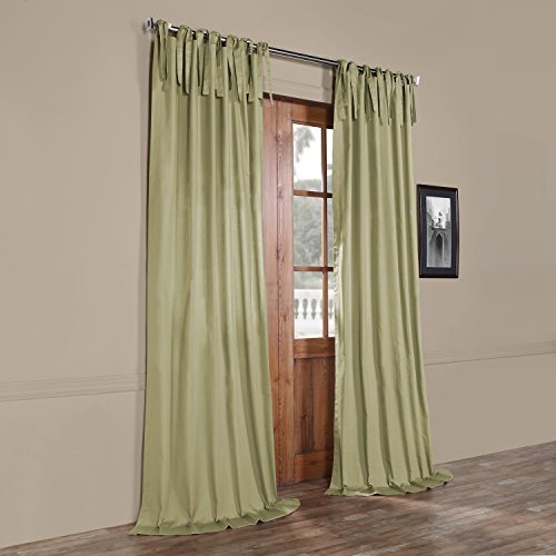 Image of HPD Half Price Drapes Solid Tie Top Cotton Curtains 96 Inches Long (1 Panel) Luxury Light Filtering Curtains for Living Room, Modern Semi Sheer Curtain for Bedroom, 50W X 96L, Mountain Moss