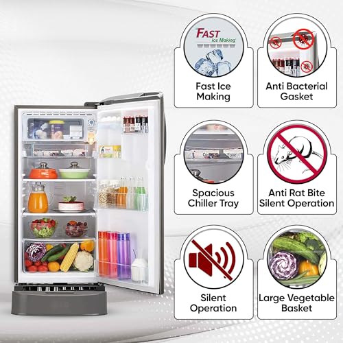 Image of LG 185 L 5 Star Inverter Direct-Cool Single Door Refrigerator (GL-D201APZU, Shiny Steel, Base stand with drawer)