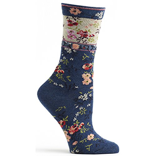 Ozone Women's Socks - Mona Linen Wildflower Patterned Crew Socks, Cotton-Nylon Blend Sock, Women's Sock Size 9-11