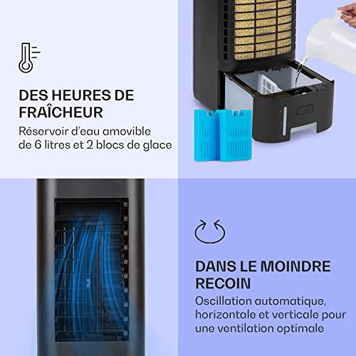 Klarstein Rafraichisseur d'Air Mobile, Refroidisseur d'Air par Evaporation 4-en-1, Mode Nuit Silencieux, Humidificateur, Refroidisseur Portable, Ventilateur Glacon 6L, 60W , Débit de 330m³/h, Noir - Image 6