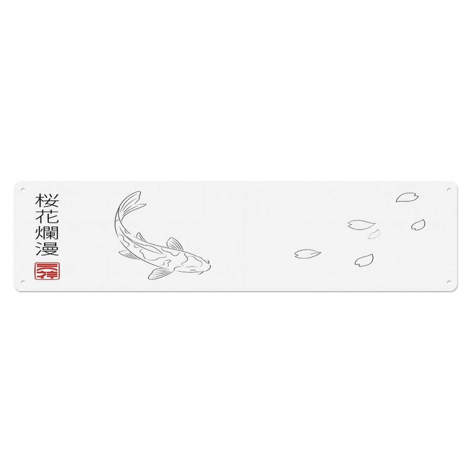 Olhnbad 4X16inch(10X40cm) Vintage Koi Fish Japanese Midnight Metal Tin Sign