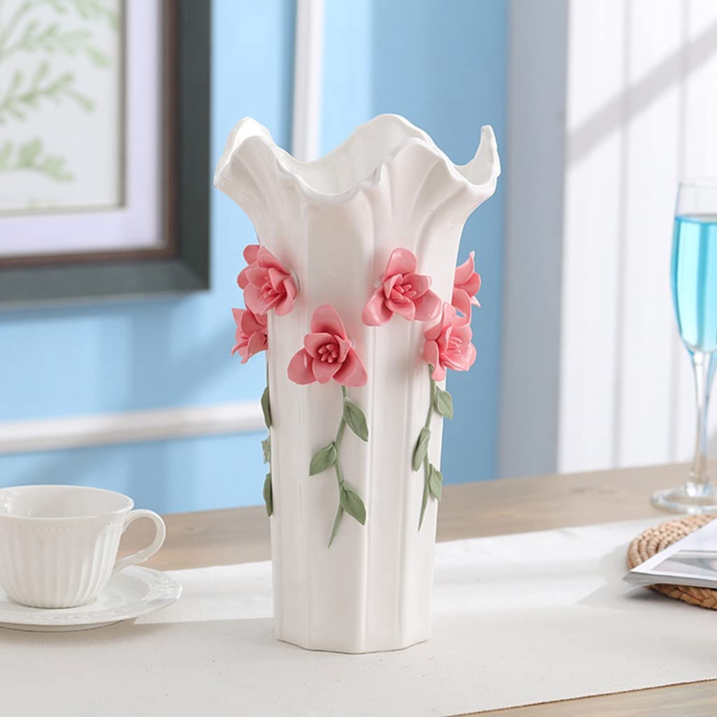 Ceramic vase， Bud Vase Ceramic Wave Shape Decorative(Roze,L)