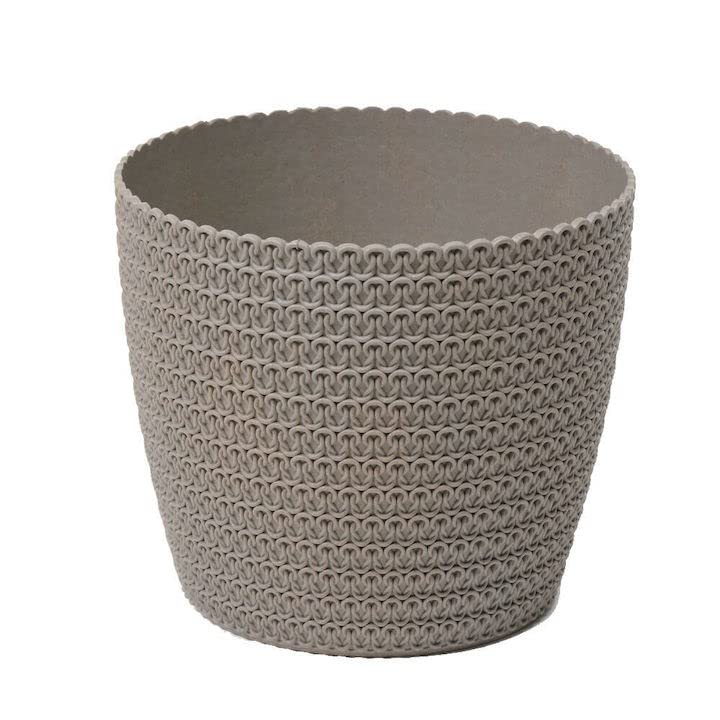 Muddy Hands Eco Friendly Knitted Plant Pot Indoor Home House Outdoor Garden Herb Succulent Cacti Cactus Flower Planter - Made from Recycled Plastic & Wood (Ø Diameter 16cm, Grey)