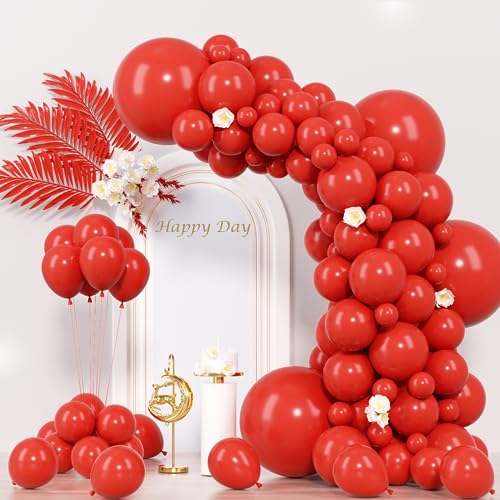 Image of Voircoloria 130pcs Red Balloons Different Sizes 18 inch 12 inch 10 inch 5 inch Party Latex Balloons for Valentine's Day Birthday Christmas Baby Shower Wedding Anniversary Party Decorations