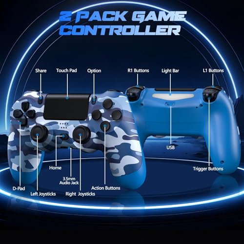 2 pack controller for ps4 controller wireless game controller with dual vibrationmotion sensorscreenshot35mm audio jack with 2 usb cable