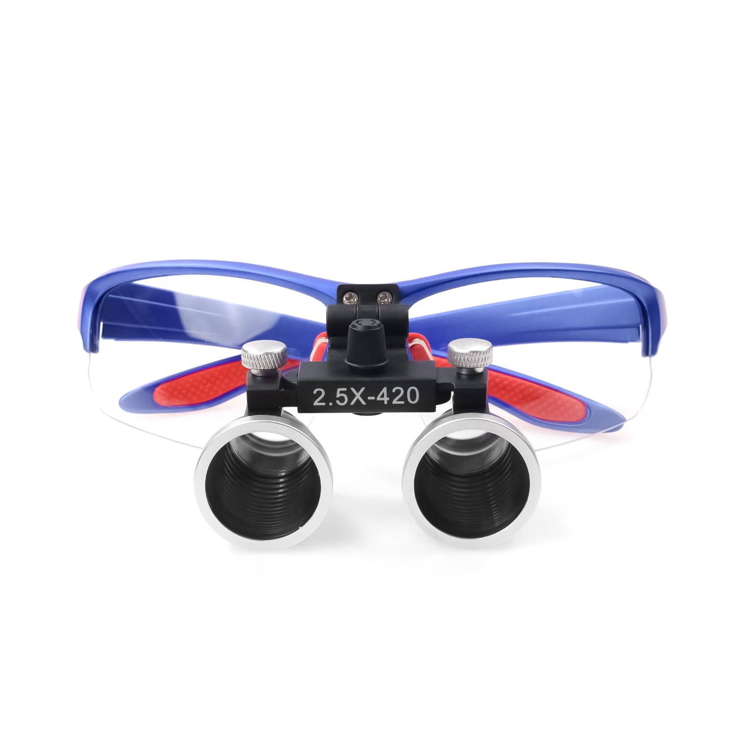 EUSTOMA 2.5X Loupes Head Magnifier Binocular 2 Clips Replaceable Frame Anti Slip Optical Glasses Angle Adjustable for Lab DY-117-2.5X (Blue) โ image 1