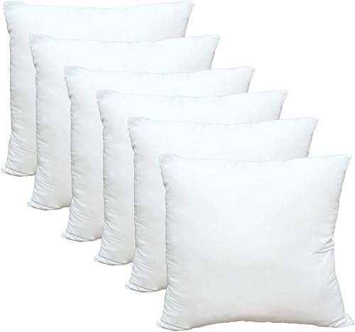 Obruosci Juego de 6 rellenos de almohada de lujo, 18 x 18 pulgadas, hipoalergénicos, ultra suaves, de microfibra de poliéster blanco, duraderos,