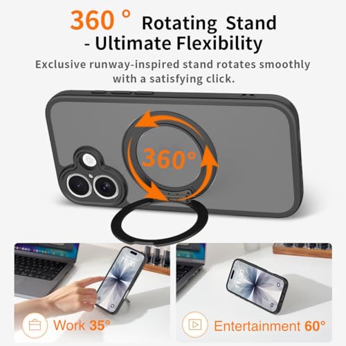 Image of Magnetic Case for iPhone 17 with Magnetic Ring Stand, [Compatible with Magsafe] [Military Grade Drop Protection] Shockproof Phone Cover for iPhone 17 Full Camera Protection 6.3 inch Black
