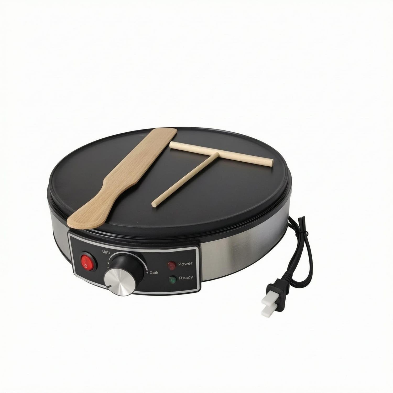 Rotary Temperature Knob Electric Pancake Griddle Power Indicator Lights Round Griddle Wooden Spatula Breakfast Maker, Eu|Waffle Irons & Crepe Machines|Business & Industrial-image-36