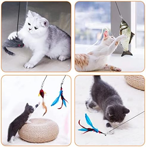 Zhenle 4pcs Interactive Cat Toy for Indoor Cats Kitten Toys Sets Mouse toy for Cats Feather Self Play Hanging Door Cat Toy Bouncing Fish for Exercising Eliminating Boredom