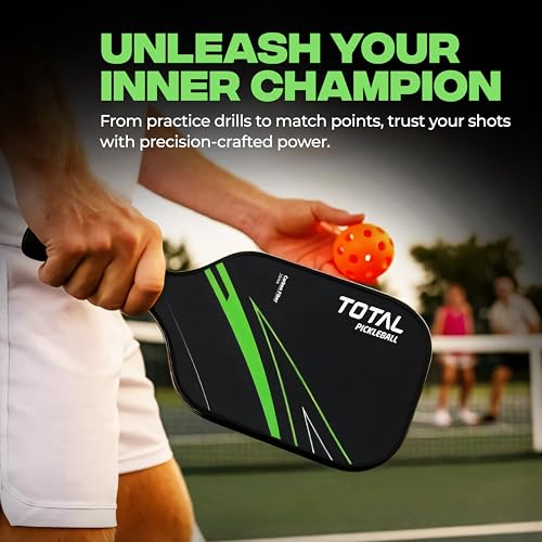 Image of Total Pickleball Paddle Racket 16mm Carbon Fiber | Lightweight Single Bat with Cushioned Grip for Indoor Outdoor Pickle Ball Game-Black Green