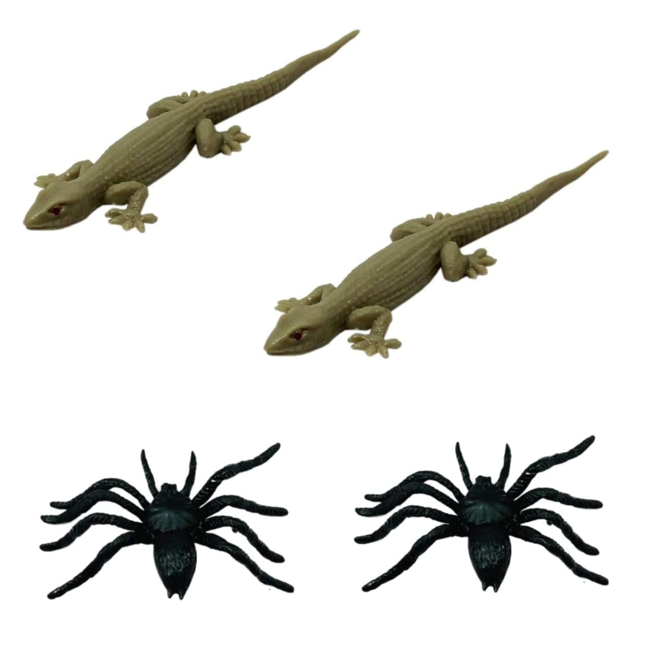 Combo: 2 Spider/Makadi + 2 Brown Lizard Real Looking Chipkali | Black Spider Fake Insect Model for Project Use (A320)