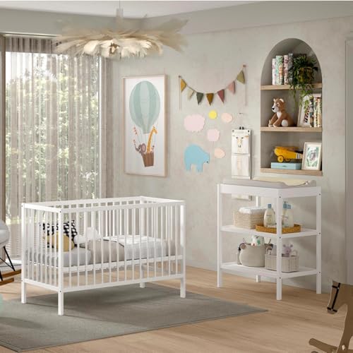 Paris Prix Pack - Lit Bébé & Table à Langer Dino 60x120cm Blanc