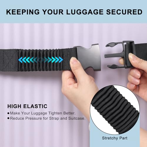 Luggage Straps for Suitcases, Stretchable TSA Approved Suitcase Straps, Heavy Duty Metal Buckle Luggage Attachment Belt Travel Accessories, Adjustable 72" Long (1)2