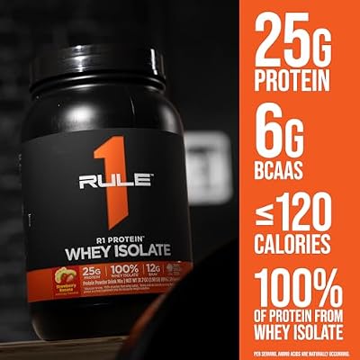 Rule 1 Proteins R1 Protein Whey Isolate - with 25g Protein & 6g BCAA Exclusively from Isolated & Hydrolyzed Sources for Workout Recovery (5 Pounds, Strawberries & Creme)