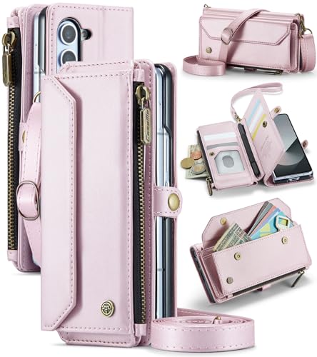 Étui Galaxy Z Fold 6 RFID avec porte-stylo et bandoulière rose