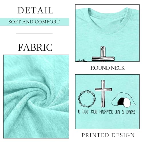 Image of Ithalt Easter Shirts for Women He is Risen Tshirt Easter Christian T-Shirt Jesus Lover Short Sleeve Tops
