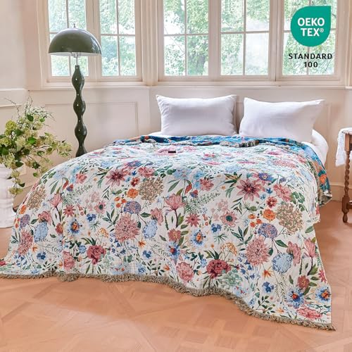 Image of MSGKV Boho Throw Blanket 50 inchx60 inch Fall Cotton Orchid Blanket for Couch