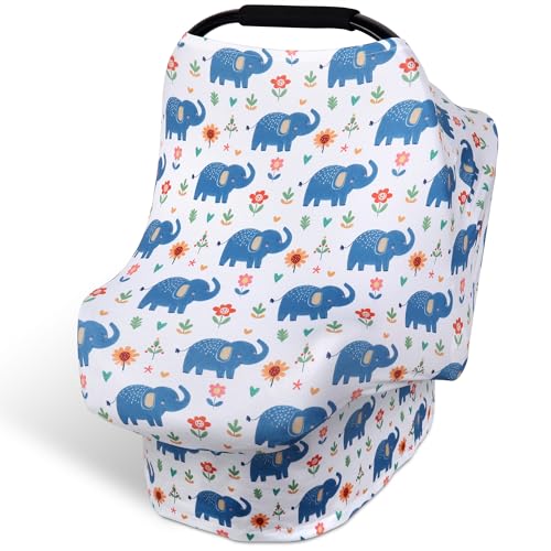 Image of Rquite All-in-1 Car Seat Cover Baby, Carseat Covers for Girl Boy, Stretchy Soft Infant Car Seat Cover, Multi-use Baby Carrier Cover, Car Seat Canopy, Stroller Sun Shade, Nursing Breastfeeding Cover