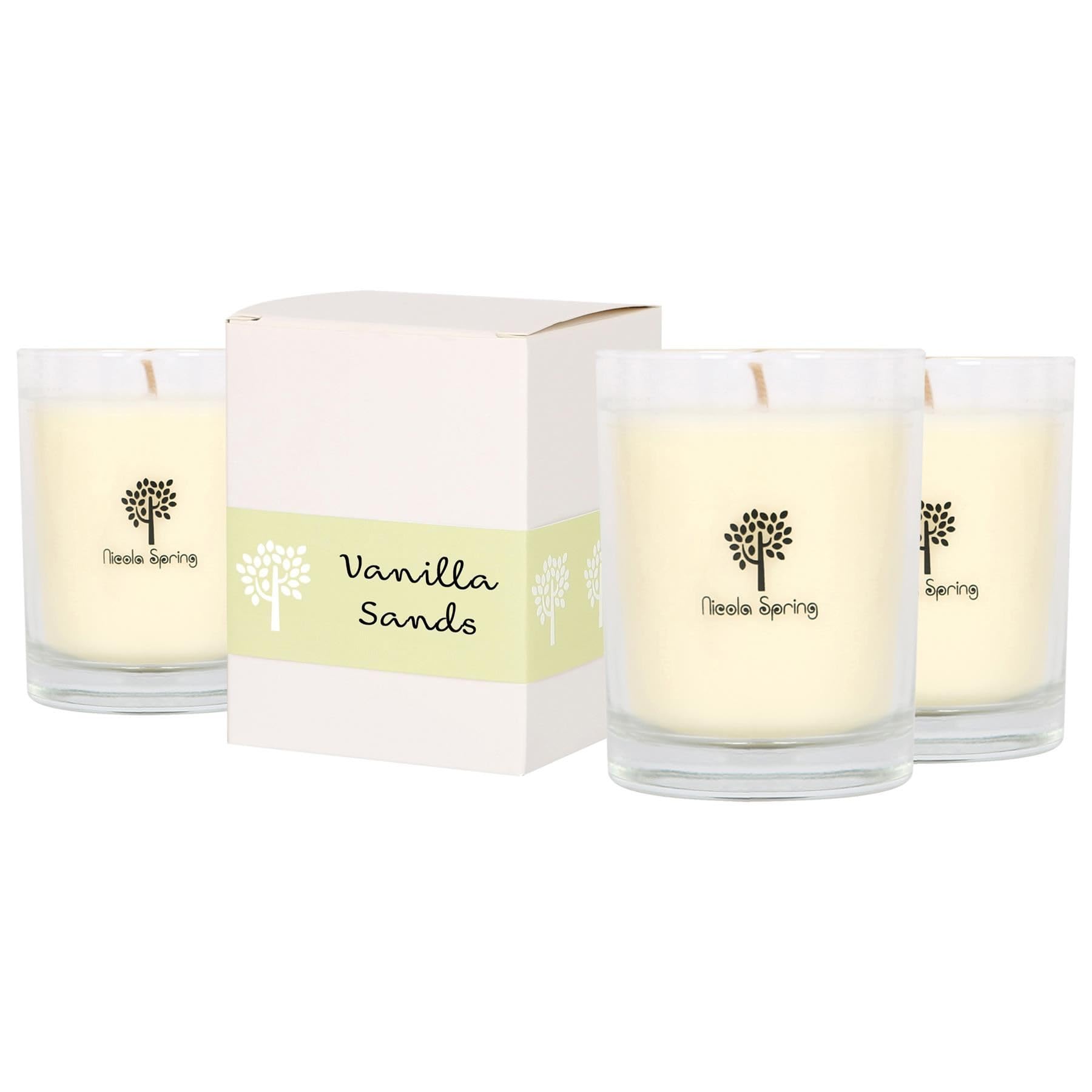 Nicola Spring Women's Vanilla Sands Soy Wax Scented Candles 160G - Pack Of 3 – Fragrance - 28 Hour Burn Time Eco-Friendly Jar Candle For Relaxation, Aromatherapy, Luxury Gifting & Home Décor