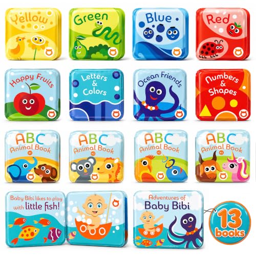 Image of Baby Bath Books Mega Set (Pack of 13 Books) - Educational Waterproof Baby Bathtime Plastic Books for Bath Tub with Animals, Colors, Numbers and ABC Letters - Learning Toy Books for Babies and Toddlers