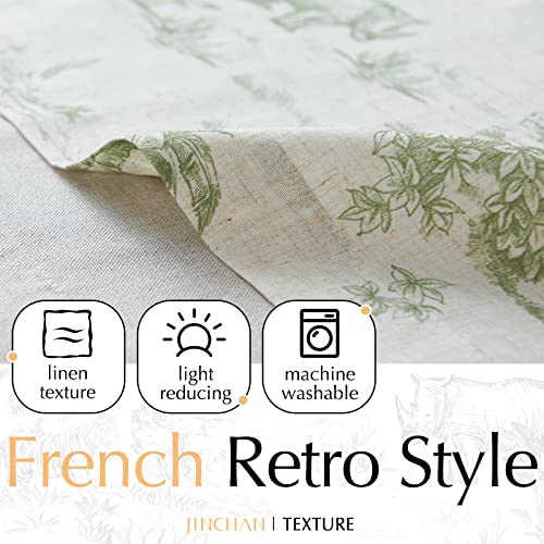 Jinchan Linen Valance Curtain Blackout Kitchen Valance For Window Toile De Jouy Valance For Living Room 18 Inch Double Layer Farmhouse Window Valance Overlay Valance Rod Pocket 1 Panel Green On Beige #TOP4