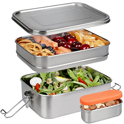 Sousnous Lunchboxen aus Edelstahl, auslaufsichere Lunchbehälter mit abnehmbarem Tablett und Dressing Töpfen, Bento-Boxen für Sandwich, Pasta und Obst für Arbeit oder Schule Cover