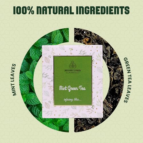 Image of Nature's Park Mint Green Tea - 20 Premium Tea Bags - Cool & Refreshing - Made with 100% Loose Leaf & Mint - Peppermint Herbal Tea 150g
