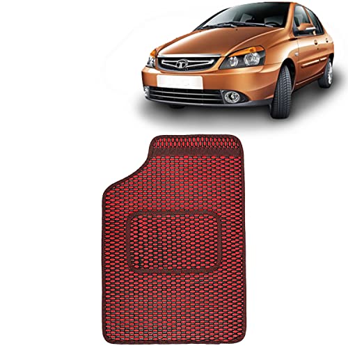 Image of Kingsway Dotted Design Car Floor Foot Mats Universal Fit for Tata Indigo CS, Model Year : 2009-2018, Water and Dustproof, Color Red, Set of 5 Pieces