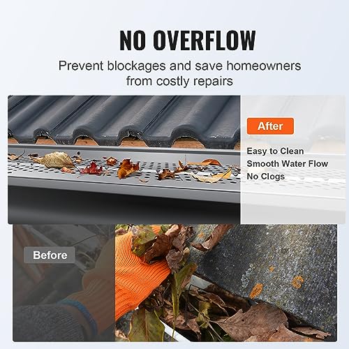 Image of VEVOR Gutter Guard, 5 inch Width, Aluminum Leaf Filter DIY Gutter Cover, 26 PCS 104 ft Total Length, 0.157'' Hole Diameter & 0.02'' Thick Fits Any Roof or Gutter Type