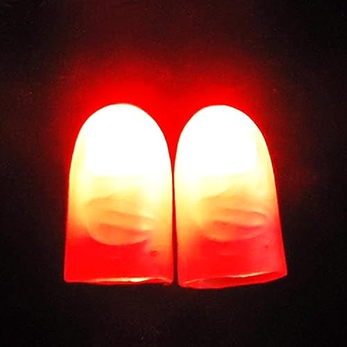 blue-ther Puntas de pulgar con luz roja, trucos de magia para dedos falsos con luz LED mágica para accesorios de fiesta (10 pares)